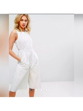 Vero moda Sleeveless White Pinstripe Cropped Jumpsuit